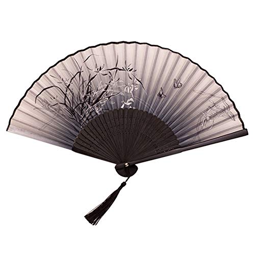 Da.Wa Éventail Pliant- Charmante et élégante Femme Moderne Soie en Bambou à la Main Ventilateur à Main Pochette à Poche Pliante-Prune Bleue