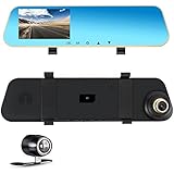 Dual Lens Dash Cam, Car Dashboard Camera Rear View Mirror Front and Rear, FUNANASUN 1080P Full HD Video Car Driving Recorder, DVR with G-Sensor, Loop Recording Parking Mode Motion Detection, 4.3 inch 140° Wide View Sight