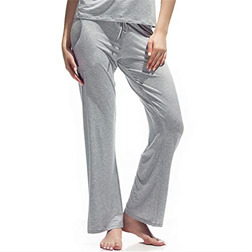 Preisvergleich Produktbild Swallowuk Damen Schlafanzughose Lang Pyjamahose Nachtwäsche Schlafanzug Hose Baumwolle Lang Sleep Hose Pants mit Taschen und Kordelzug (M, Hellgrau)