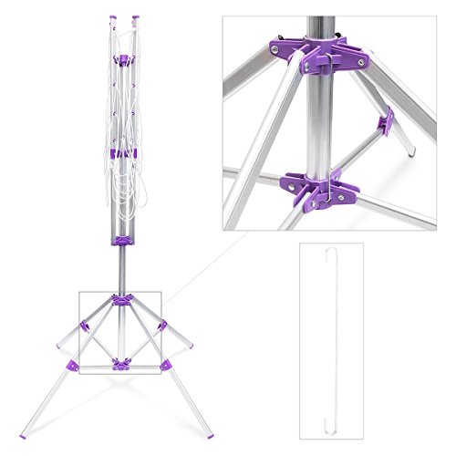 Relaxdays Wäschespinne 19 m H x B x T: ca. 158 x 167 x 167 cm mobiler Wäscheständer mit Standfuß und 4 Seiten zum Zusammenklappen und Tragen aus Aluminium für Garten, Balkon und Camping, silber - 5