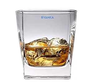 Syanka Square Elegant Old Fashioned Whiskey Glasses Set of 2, Clear, 320ml
