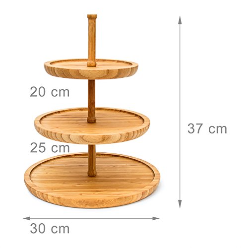 Relaxdays Etagere Bambus H: 25 cm D: 30 cm 3-stöckige Obstetagere aus Holz mit 3 runden Schalen zur Ablage von Gebäck, Kekse, Party-Snacks, Nüsse, Süßigkeiten als Obstteller und Servierplatte, natur - 3