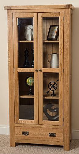 Cottage Solid Oak Glass Front Display Cabinet Unit, 191 x 44 x 87 cm