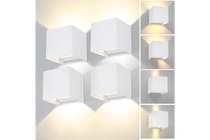 CANMEIJIA Aplique pared Exterior 12W Impermeable IP65 Lampara de pared Interior Exterior Luz Cálida 3000K Ángulo ajustable Lámpara Pared Blanco para Porche Salón Dormitorio