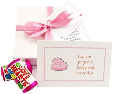 Romantic Valentines Day Gift For Him Or Her. Set Of 52 Love Compliment Cards With Love Heart Sweets Gift Boxed And Personalized. (Pink Ribbon)