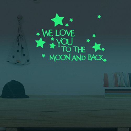 Extsud Wandsticker Leuchtaufkleber Leuchtsticker 'We love you to the moon and back' fluoreszierend Wandaufkleber Hausdekoration für Schlafzimmer Wohnzimmer Kinderzimmer Valentinstag Geschenk
