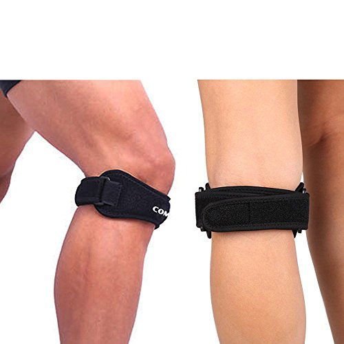 2er Set Knieband, Comsun Patella Kniegurt, Atmungsaktiv, für Knieschmerzlinderung Knee Strap, Profi-Patella-Kniebandage für Sport wie Laufen, Springen, Wandern, usw. Universalgröße, verstellbar, gegen Patellaspitzensyndrom, Ideal bei Läuferknie, Springerknie, Schwarz - 4