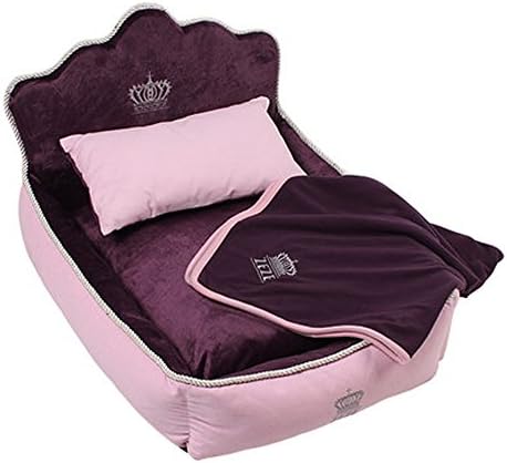 Micat® (Set of 3) Pet Bed, Quilt and Pillow, Comfortable Soft Full Washable Pet Beds ZEZE Dog Kennel Cotton Nest Teddy Princess Bed Cat Litter (Purple, S: 53*36cm)