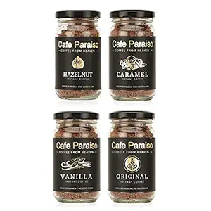 Cafe Paraiso Hazelnut| Caramel |Vanilla + Original - 3+1 Free Pack Instant Premium Flavored Arabica Coffee