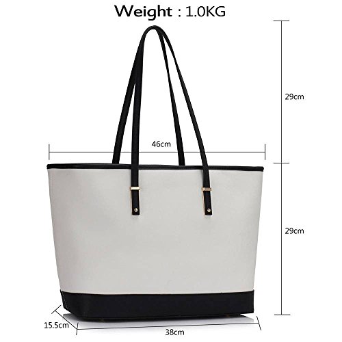 TrendStar Art Und Weise Tote Schultertaschen Damen Neue Große Designer Kunstleder Handtasche Der Frauen Schwarz/Weiß