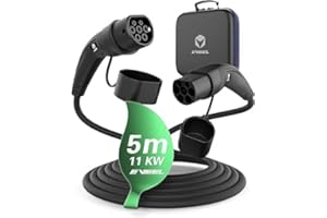 EVEEL® Kabel do ładowania typu 2 do samochodu elektrycznego Hybrid | 11 kW | 16 A | 5 metrów | 3-fazowy | kabel do ładowania EV typu 2 | typ 2 na typ 2 | kompatybilny z modelami 3/S/X/Y, zoe, ioniq 5, e-Up, id Buzz, ID.3, ID.4, iX1, i3
