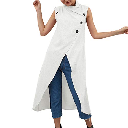 Femmes Élégant Robe, Vintage Coton et Lin Bouton sans Manches Grande Taille Robe FendueMini Robe ÉLégant Robe de Soirée, S-4XL