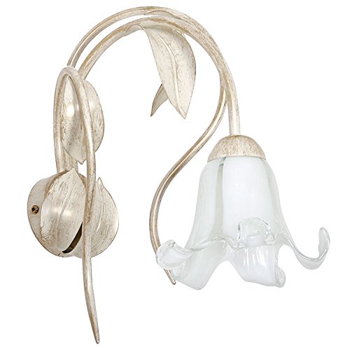 Preisvergleich Produktbild Kunstvolle Wandleuchte in Shabby Weiß Weiß Floraler Stil 1x E27 bis zu 60 Watt 230V aus Glas & Metall Flur Wohnzimmer Esszimmer Lampen Leuchte Wandlampe innen