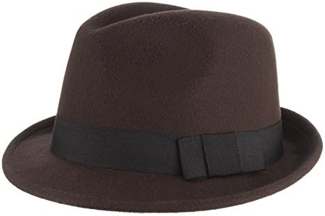 Jelord Men's Warm Wool Blend Dent Trilby Panama Fedora Gangster Hat Brown