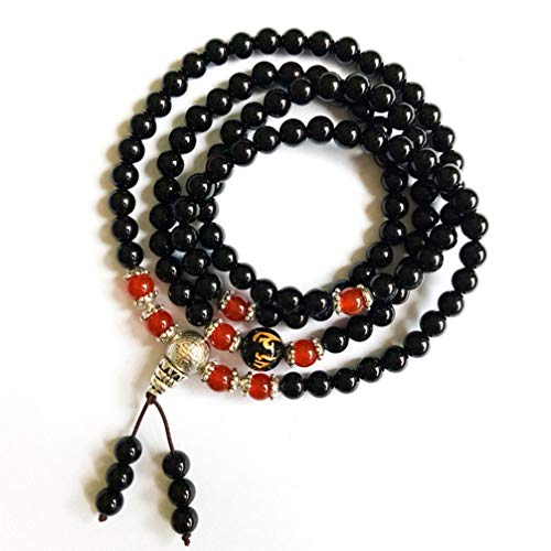 Preisvergleich Produktbild WANZIJING Obsidian Mala Armband, 108 Tibetisches Gebet Wickelarmband Yoga Meditationsperlen Armband mit Roter Diamant für Mann Frauen