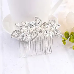 Kercisbeauty Silver Side Combs for Brides Wedding Bridal Hair Combs with Crystal Decorative Headpiece for Women Girls Evening Party Hair Jewelry(Silver)