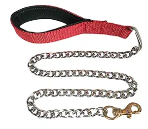 RvPaws Heavy Duty Dog Leash,Metal Dog Leash Dog Chain with Handle for Medium and Large Size Dogs Chain Grinder and Hook Brass (No. 8, Red)