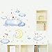 Produktbild QTZJYLW Cartoon Weiße Wolken Kaninchen Tiermuster Wandaufkleber Für Kinderzimmer Baby Wohnkultur Mond Und Die Sterne Wandtattoos (60 × 90 cm)