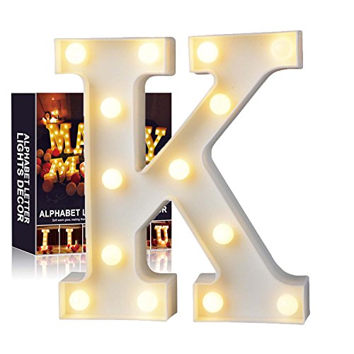 A-Z Alphabet Light White LED Night Lamps Plastic Letter Standing Hanging Lighting for Wedding Party Bedroom Xmas Decoration by Moobom (K)