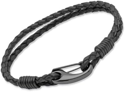 Unique Men Black Leather Bracelet with Steel Ip-Black Shrimp Clasp of 19cm B86BL