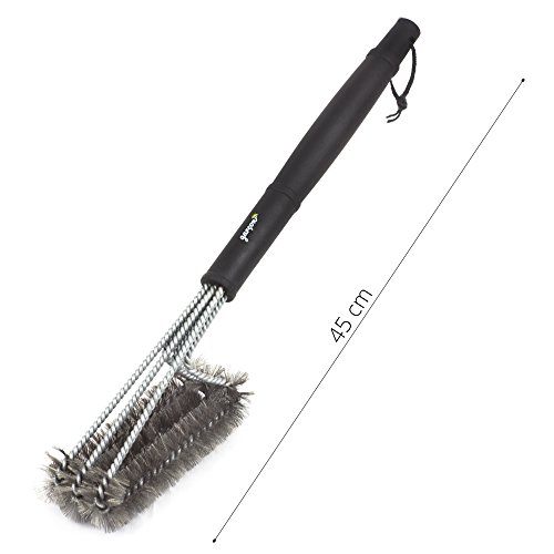 Profi Grillbürste mit extra langem Griff (45cm) – 3x schnellere Grillrost-Reinigung durch 3 in 1 Edelstahl-Bürsten – Ideal zum Reinigen eines Holzkohle-, Gas oder Elektro-Grills - 3
