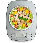 FiveFine Digital Kitchen Scales, Electronic Cooking Scale for Home/Kitchen, Weigh Food 5000grams, Aquatronic Function, 2 Batteries Included- Silver/Chrom