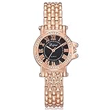 good01 Exquisite Armbanduhr Fashion Frauen Strass eingelegt römische Ziffern Mesh Band Quarz Armbanduhr, Rose Gold + Black