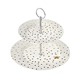 Etagere in weiß mit goldenen Punkten & einem Stern - 2 stöckig - Tisch-Deko Geburtstags-Geschenk Weihnachts-Geschenk Servier-Geschirr Weihnachts-Deko Bäckerei Plätzchen-Teller
