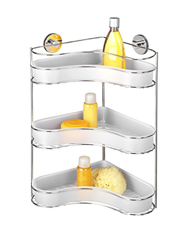 WENKO 20895100 Vacuum-Loc Eckregal 3 Etagen Milazzo – Befestigen ohne bohren, Stahl, 35 x 47.5 x 24 cm, Chrom - 2