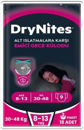 Huggies DryNites Emici Gece Külodu Kız, 8-13 Yaş, 30-48 kg, 18 Adet