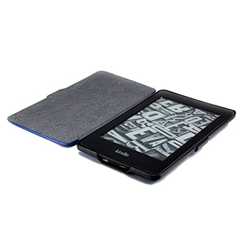 Infiland Amazon Kindle Paperwhite Litchi Falte Case Hülle – Ultra Slim Leder Schutzhülle Tasche hülle Case für Amazon Kindle Paperwhite (geeignet für alle Vorgängermodelle von 2012, 2013, 2014 und den neuen Kindle Paperwhite 2015 mit 300 ppi-Display, 6″ Bildschirm, und integrierter Beleuchtung), Mit Auto-Sleep / Wake-up-Funktion,Dunkleblau - 4