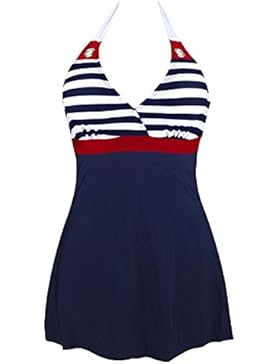 Gigileer Damen Frauen Badeanzug Bademode one Piece Marine Streifen Rock Shorts