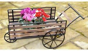 Wooden Wheelbarrow Garden Plant Planter Burntwood effect