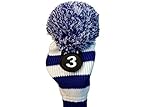  majek # 3 Fairway Metall Holz blau & weiß Golf Schlägerhaube Knit Pom Pom Retro Classic Vintage Head Cover