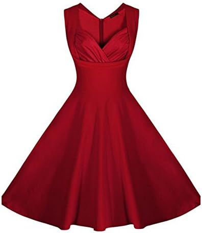 Yomeni Women's 1950s Vintage Cut Out V-Neck Polka Dots Casual Party Cocktail Swing Dress Wine Red X-Large