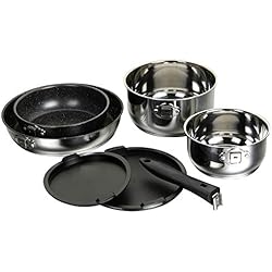 ROSSETTO Set de 7 pièces IDEE PRO, 2 casseroles 16 et 20cm + 2 poêles 20 et 26cm + 1 poignée détachable + 2 couvercles, Tous Feux Dont Induction
