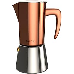 bonVIVO - Cafetière Italienne Intenca pour café Expresso corsé en INOX Finition chromée cuivrée avec Carafe Moka Classique pour 6 Tasses, Tous Feux Dont Induction
