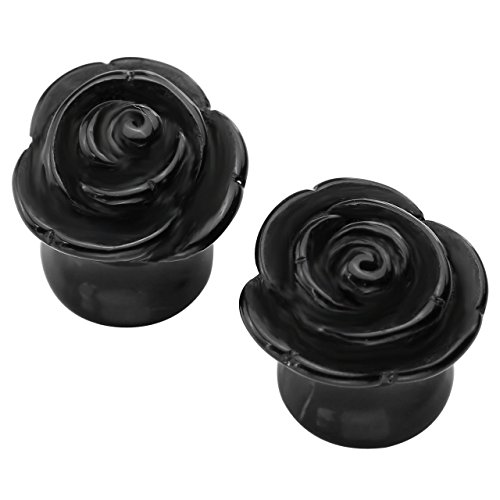 JOVIVI Pair(2) Black Arcylic Retro Rose Flower Ear Plug Tunnels Stretcher Gauges (0g (8mm))