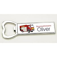 Flaschenöffner bedruckt - Motiv Feuerwehr mit Wunschnamen