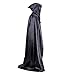 Produktbild HLHN Damen Herren Halloween Party Kapuzen Umhang, Mittelalterlicher Hexe Satin Karneval Fasching Kostüm Cape mit Kapuze 3 Farbe für Jugend(150cm) (Schwarz)