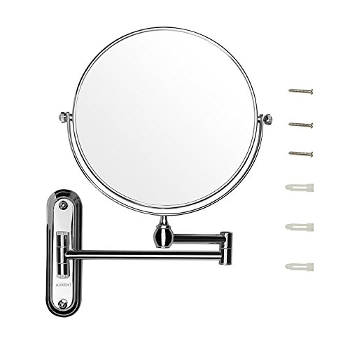 Auxent Kosmetikspiegel mit 1-/ 10-facher Vergrößerung aus Kristallglas, Edelstahl und Messing, Doppelseitig, Rostfrei, Schminkspiegel für Schminken, Rasieren und Gesichtspflege - 9