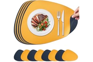 NOSTHEART Tischsets Abwaschbar 8er Set, Platzsets Abwischbar Tischsets Leder Rund Hitzebeständig rutschfest Platzdeckchen mit Untersetzer, Doppelseitigen - Blau Orange