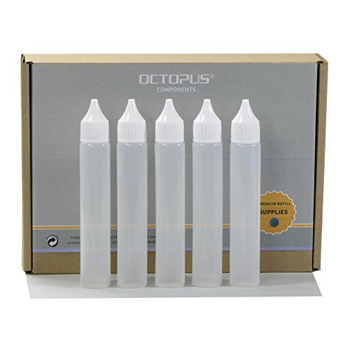 5 x 30 ml LDPE Kunststoffflaschen zum Befüllen von E-Zigaretten E-Liquids, Stiftflaschen / PEN Bottles / Liquidflaschen m. weißen Deckeln, im Hosentaschenformat / Pocket Style inkl. 5 Beschriftungsetiketten