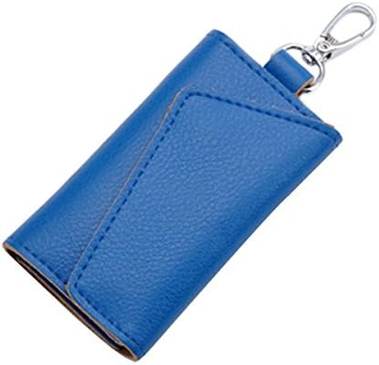Leather Key Holder Bag Car Key Case,Big Capacity Credit Card Coins Cash Zipper Holder Wallet (Blue)