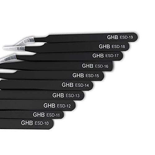 GHB 10Pcs Pinzetten ESD Anti Statik Edelstahl präzise Präzisions Reparatur Werkzeug Schwarz für Elektronik Schmuckherstellung Industrie Kosmetik - 8