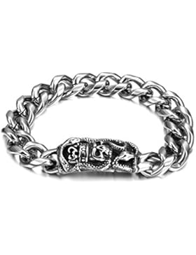DEESSEYE Herren Panzerarmband Armband Armreif Totenkopf Schädel Schlange Edelstahl Silber Geschenk