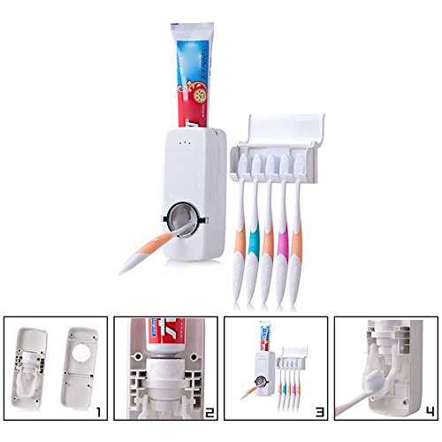 Fenrad® Automatischer Zahnpastaspender, handfreie Bedienung, mit Zahnbürstenhalter (5 Plätze) - 7