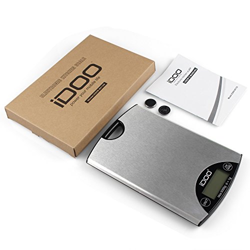 iDOO 5KG/1gramm hohe präzise Digitale Küchenwaage mit Tara-Funktion, Edelstahloberfläche, Beleuchtetes LCD-Display, Inkl. Batterie. - 7