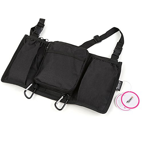 Zicac Hooked Waterproof Oxford Multi Function Kids Toys Snacks Cups Water Bottle Tissue Hanging Pouch Pockets Pram Handle Hanging Pallets Bag Pushchair Buggies Stroller Caddy Handlebar Organizer Storage Bag with 2 Spring Lock Hooks (Black)