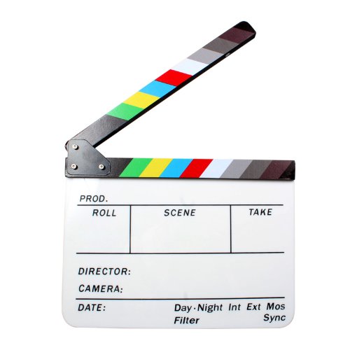 Andoer® Claqueta Plástica acrílica de Cine Seco y Borrado Director film clapboard (9.85x 11,8 pulgadas) con los palillos del color Directora de acrílico de la tablilla de borrado en seco cinematográfica Película Badajo Junta Pizarra 9.6 * 11.7 